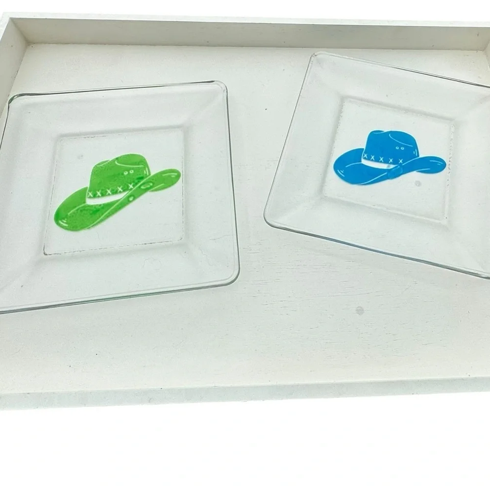 Western Glass Plate Set with Blue Designs